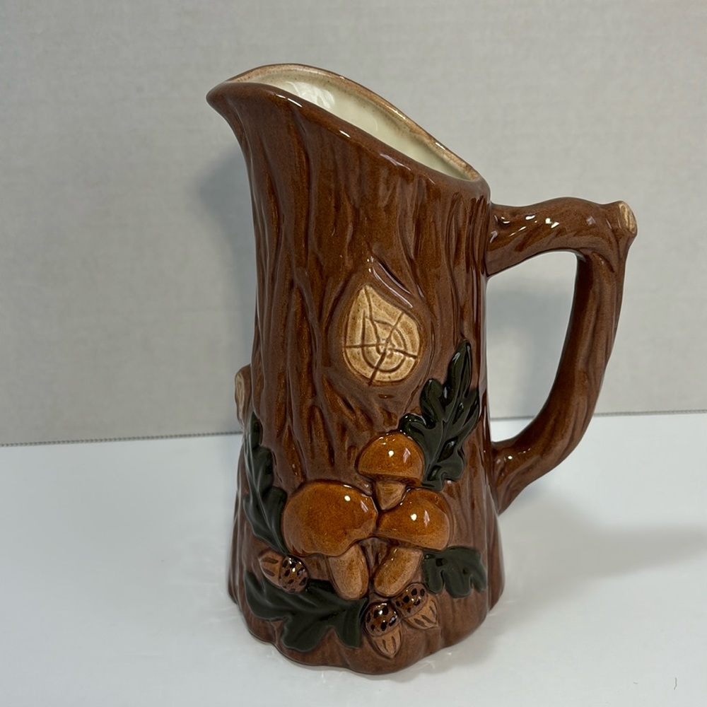 VTG Mushrooms Ceramic Pitcher Oak Tree Acorns Oak Leaves Esther 1975 Hobbyist